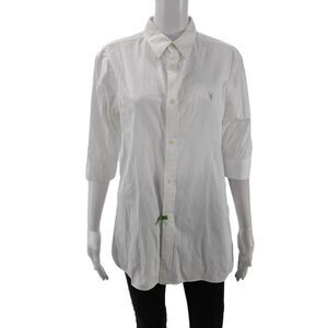 Allsaints Womens Textured Cotton Long Sleeve Button Up Blouse White Size M